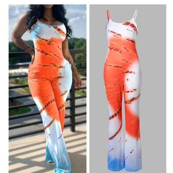 BOUTIQUE Pants - Jumpsuit Romper Tie Dye Print U-Neck Spaghetti Strap Large